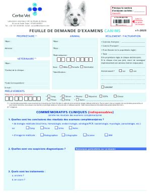 FEUILLE DE DEMANDE D’EXAMENS CANINS - Modèle vierge à remplir | Remplir ...