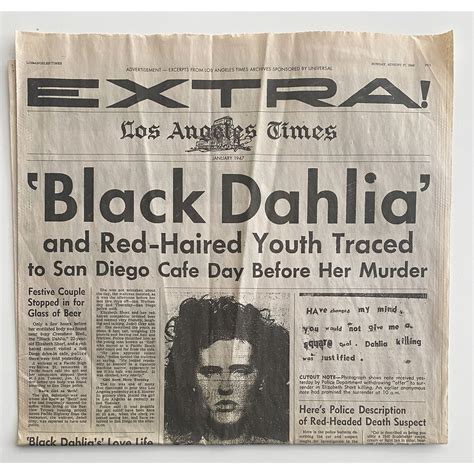 Los Angeles Times Extra original 2006 Black Dahlia 49th anniversary ...