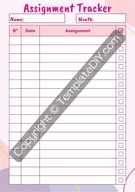 Assignment Tracker Template Printable PDF, Word, Excel
