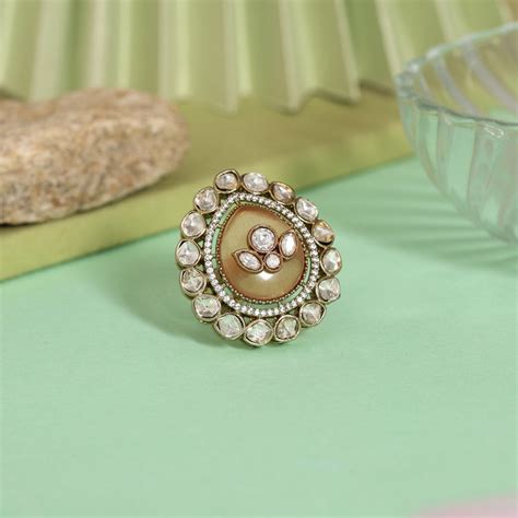 Peach Color Handmade Premium Quality Brass Metal Moissanite Stone Jaip