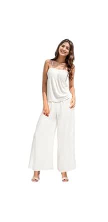 Buy Women's Palazzo Pants, Wide-Leg Style, Elegant White, High-Waisted ...