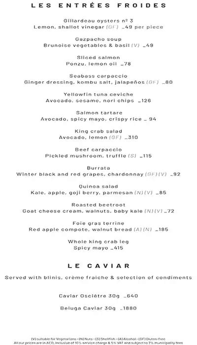 Menu of La Cantine du Faubourg - Jumeirah Emirates Towers, Trade Centre ...