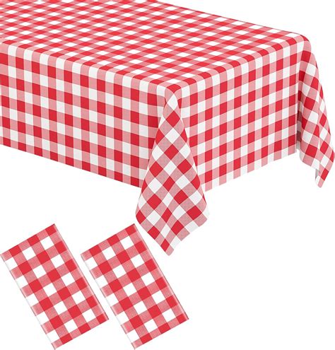 WNINK 2 Pack Red Gingham Tablecloth Rectangular Red and White Checkered ...