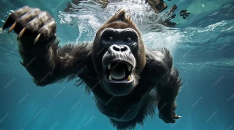 Premium Photo | Gorilla jump into a water underwater photography Animal ...