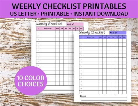 Free Printable Weekly Checklist 的图像结果