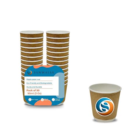 SANWALSA [90 ml, 50 Count, Brown Disposable Ripple Paper Cups | Eco ...