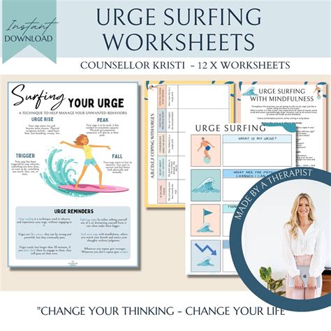 Urge Surfing Worksheets Manage Your Urges Self Harm - Etsy