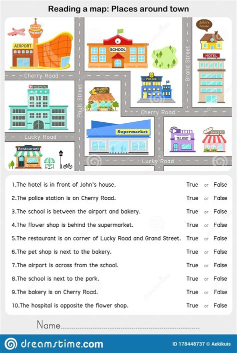 Reading a Map: Places Around Town - Giving Direction Stock Vector - Illustration of line ...