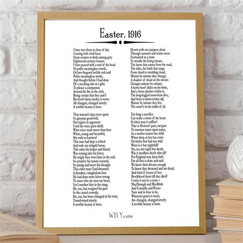Easter 1916 Poem by WB Yeats Poetry WB Yeats Print Irish Poster Irish ...