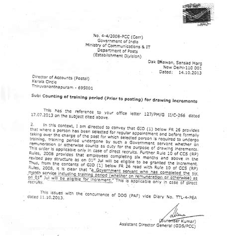 Counting of training period (Prior to posting) for drawing increments ...