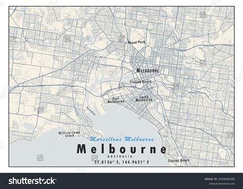 Printable Map Melbourne Australia Stock Illustration 2339035583 | Shutterstock