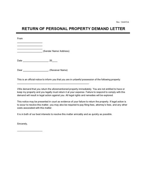 Free Personal Property Demand Letter | PDF & Word