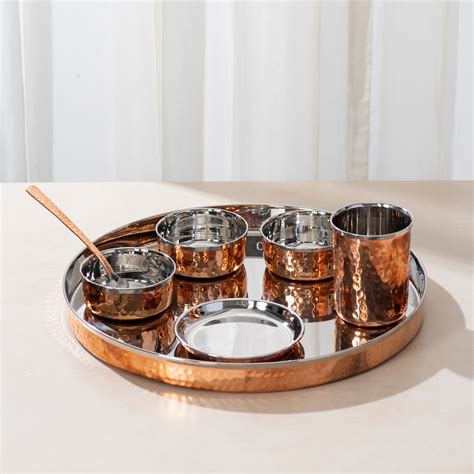 Copper Steel Thali Set: Royal Traditional Dinnerware | Darbar Craft