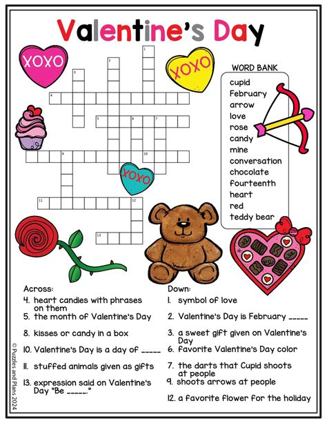 Valentine's Day Crossword Puzzle Free Printable - puzzlesandplans.com