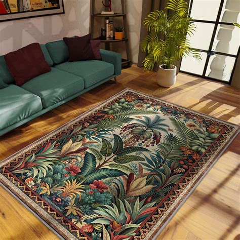 Maximalist Forest Rug for Tropical Decor, Green Plant Rug, Nature Rug ...