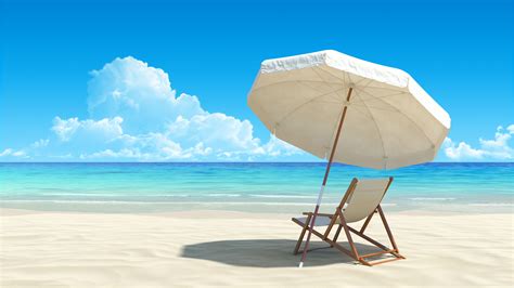 Beach Chair And Umbrella Tropical Beach UHD 4K Wallpaper - Pixelz.cc