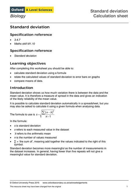 Image result for Standard Deviation Formula Sheet