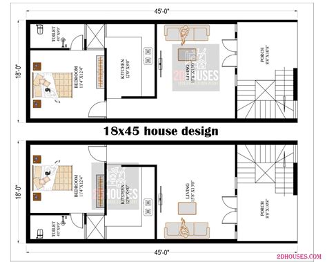 East Facing 18x45 House Plan: Stylish 1-Bedroom Design - 2DHouses ...