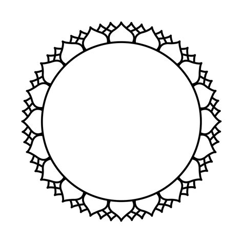 Round geometrical floral border frame design. Simple. Black and white ...