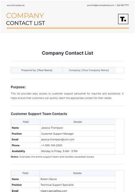 Free Contact List Templates, Editable and Printable