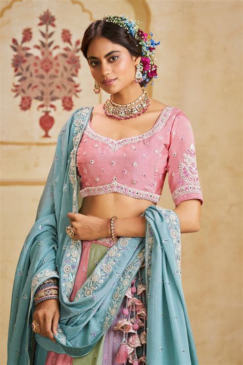 Shop for Multicolour Readymade Embroidered Chiffon Lehenga Online ...