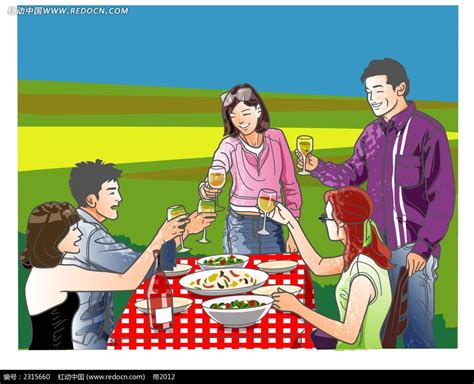 朋友聚餐韩国人物漫画AI素材免费下载_红动网