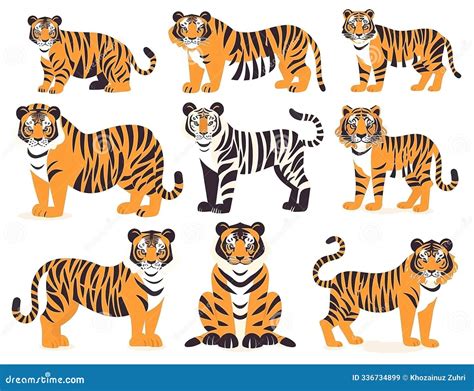 Illustration of Diverse Tiger Species - Bengal, Indo-Chinese, Amur, and ...