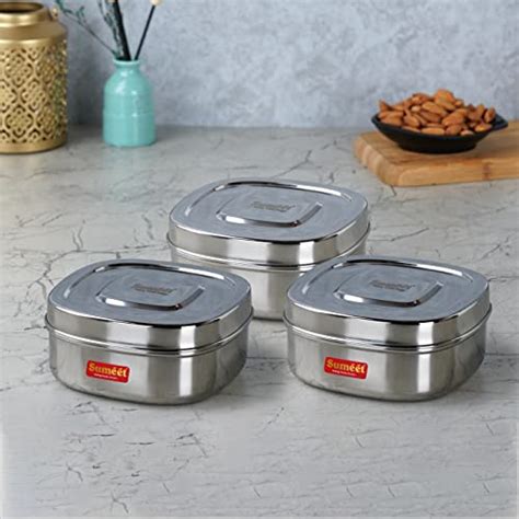 Sumeet Stainless Steel Square Storage containers Box/Dabba for Kitchen ...