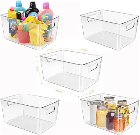 Buy 5 PACK Clear Plastic Storage Bins –Pantry Organization and Storage ...