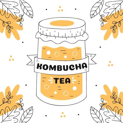 Ręcznie rysowana herbata kombucha w słoiku | Darmowy wektor