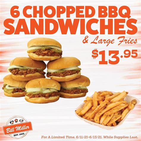 Bill Miller Bar-B-Q menu in San Antonio, Texas, USA