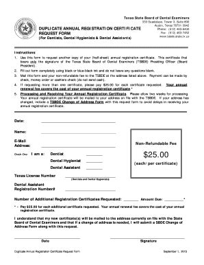 Fillable Online DUPLICATE ANNUAL REGISTRATION CERTIFICATE Fax Email ...