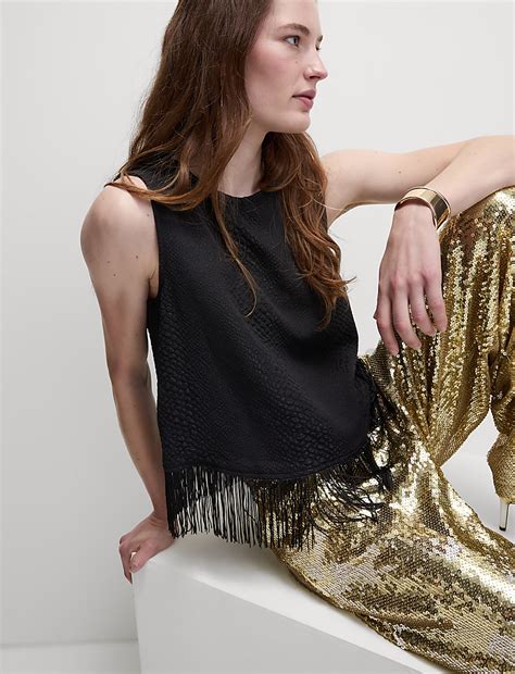 Buy Textured Round Neck Tassel Blouse at Marks & Spencer