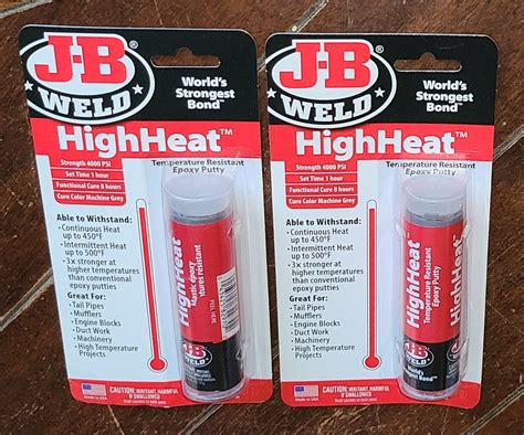 Lot of 2 J-B Weld HIGH HEAT: Temperature Resistant Epoxy Putty 2 oz ...