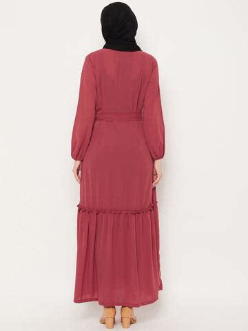 Nabia Rust Nida Matte Fabric Abaya Burqa for Women With Georgette Scar
