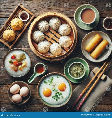 Traditional Chinese Breakfast: Delicious Dim Sum and Congee with Eggs ...