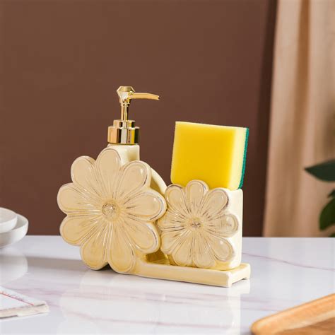 Spring Flower Liquid Dispenser With Holder Yellow Online - Premium ...