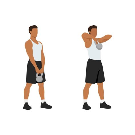 Man doing Upright kettlebell front rows exercise. Flat vector ...