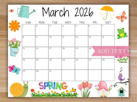 Cute Printable March Calendar 2026 - Free Printable Templates