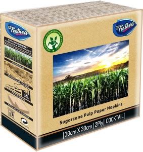 Feather's Sugarcane Pulp Paper Napkins 2 PLY Cocktail Tissues with 50 ...