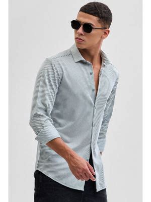 Buy Snitch Green Stripes Slim Fit Stretch Shirt (S) Online