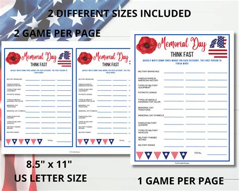 Memorial Day Think Fast,memorial Day Games,quick Think,memorial Day ...