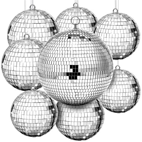 8 Pcs Large Disco Ball Set Silver Mirror Disco Balls Reflective Ball ...