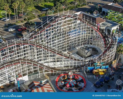 Aerial View of Iconic Giant Dipper Roller Coaster in Belmont Park, San ...