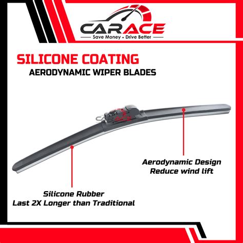 CARACE Wiper Silicon Aerodynamic Windshield Silicone Wiper Blades Universal U-Hook Car Wiper ...