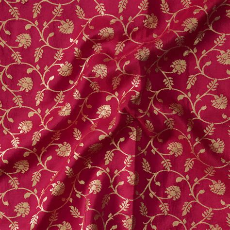 Heavy Dola Silk Pink With Golden Zari Flower Jaal Hand Woven Fabric ...