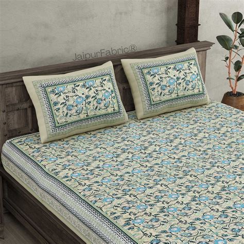 Floral BoothGreen Pure Cotton Double Bedsheet – JaipurFabric®
