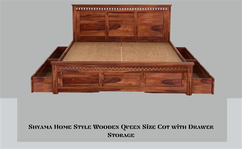 Shyama Home Style Wooden Queen Size Cot with Drawer Storage - Solid ...