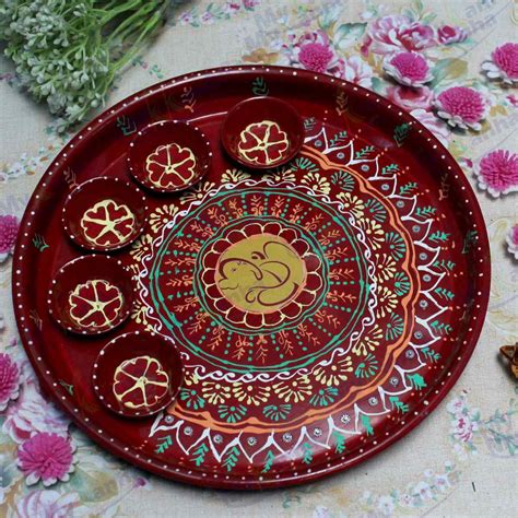Lord Ganesha decorated and hand painted Pooja Thali – MyKanha.com