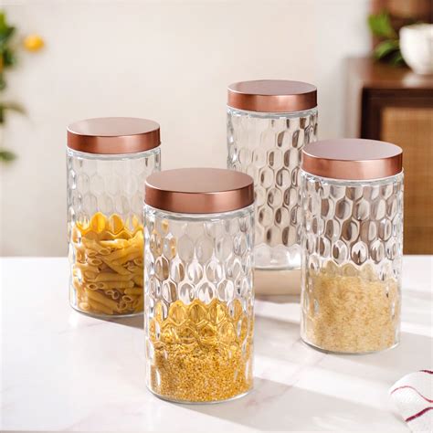Honeycomb Glass Jar With Lid Set Of 4 1900ml Online - Premium Airtight ...